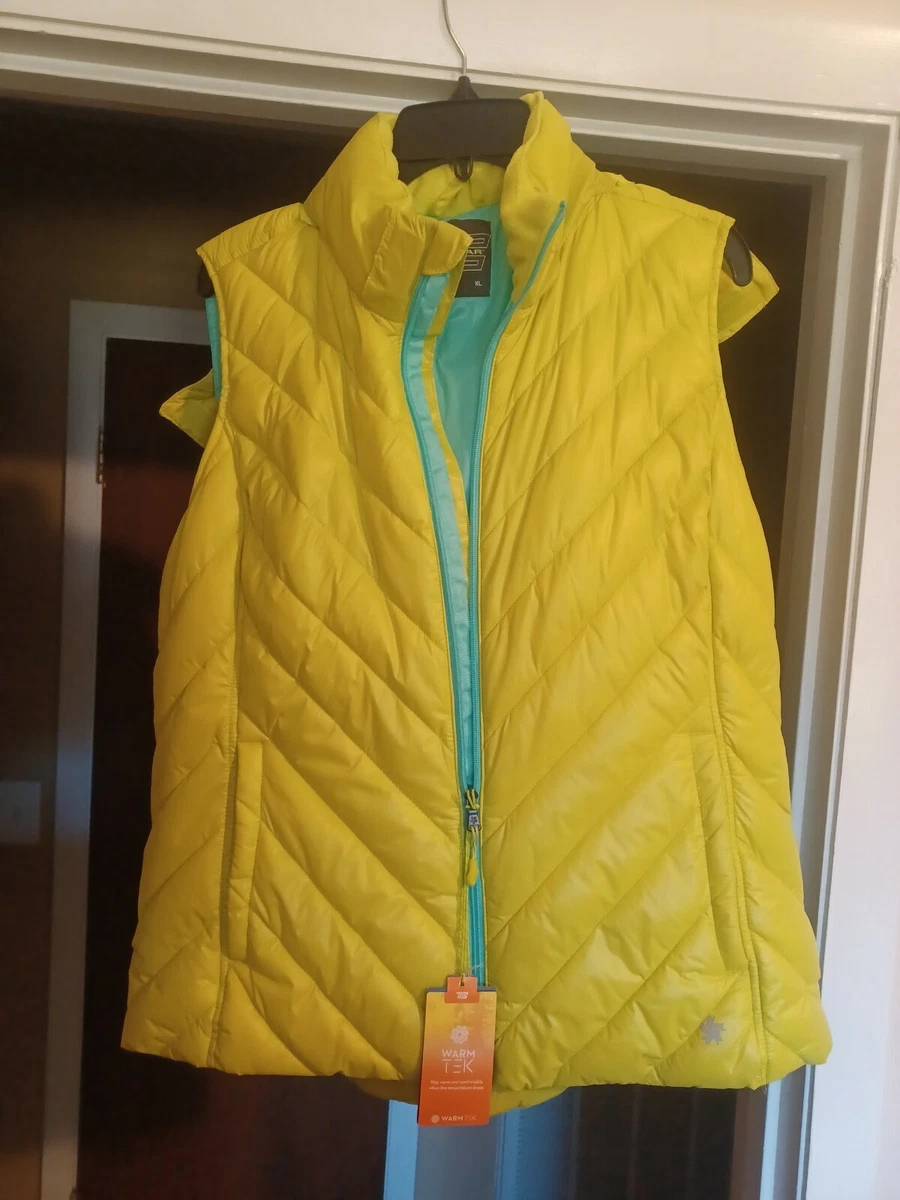 Tek Gear Womens Lightweight Hooded Puffer Vest XL Quilted Packable POLAR  LIME NW