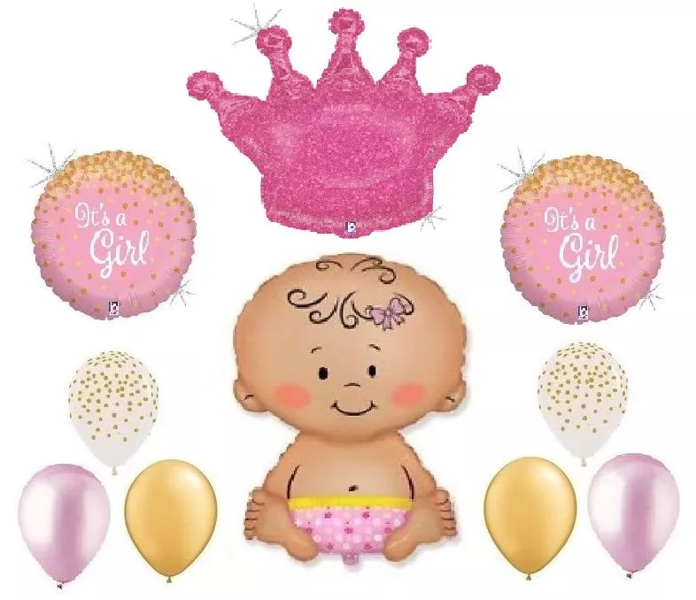 Little Princess Pink Crown Girl Confetti Baby Shower 10 Mylar