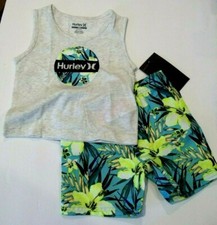 NEW HURLEY 2 pc set shorts sleeveless t shirt gray green boys sz 24 months