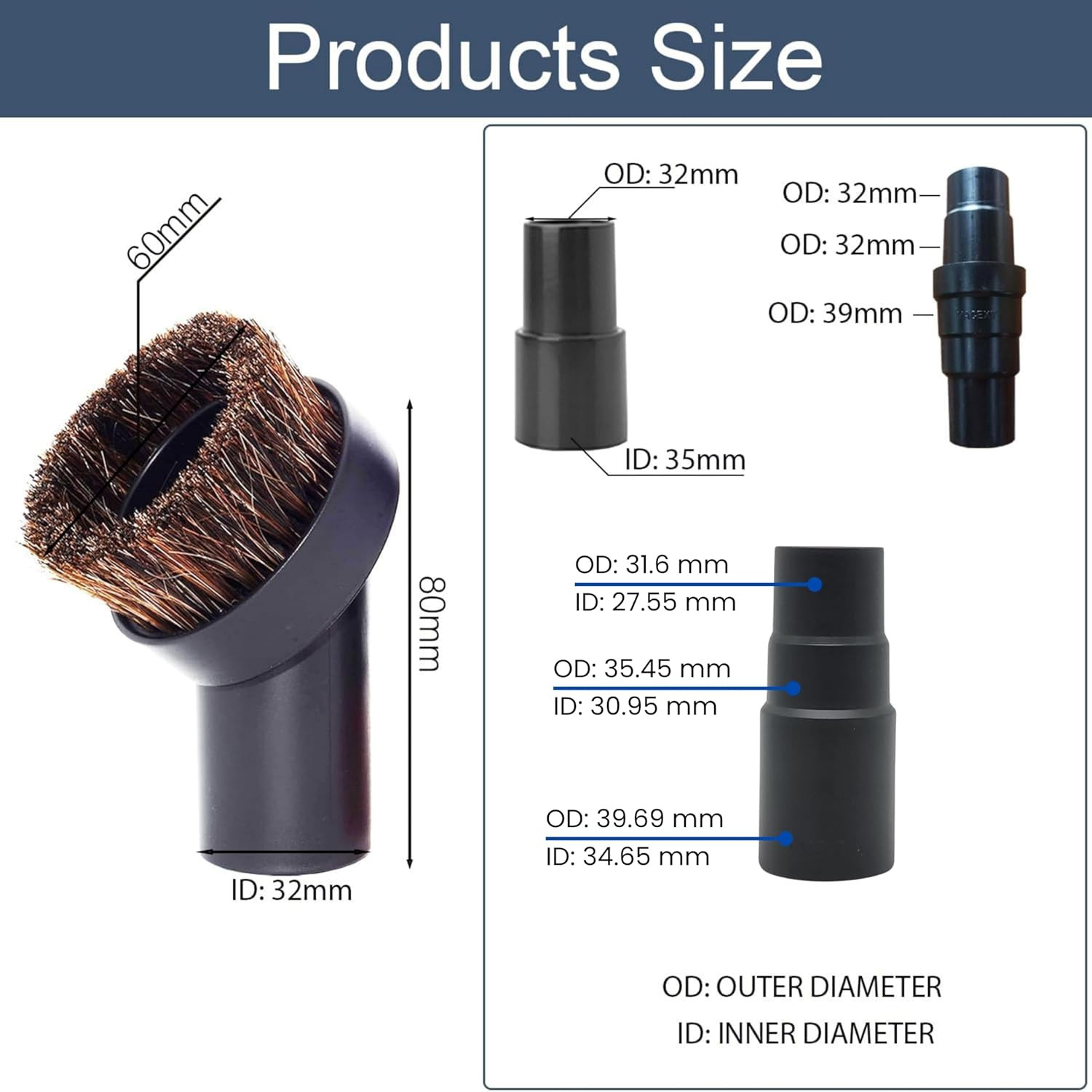 3 PACK 1-1/4 Inch round Horsehair Vacuum Dust Brush Attachment with Soft Bristle