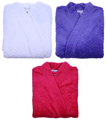 Slenderella Ladies Super Soft Textured Fleece Dressing Gown Luxury Cosy Bathrobe