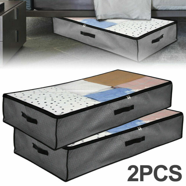 2Pcs Under Bed Storage Bag Large Duvet Pillow Laundry Zipper Clothes Organiser