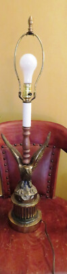 Vintage Flying Eagle Lamp Wood Metal Brass 34'' Tall 3 Way Switch