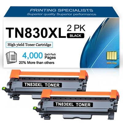 2 Pack TN830XL Toner High Yield for Brother TN-830XL HL-L2480DW DCP-L2640DW