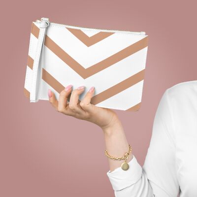 Neutral Chevron Clutch Bag, Faux Leather Wristlet, Cosmetic Bag