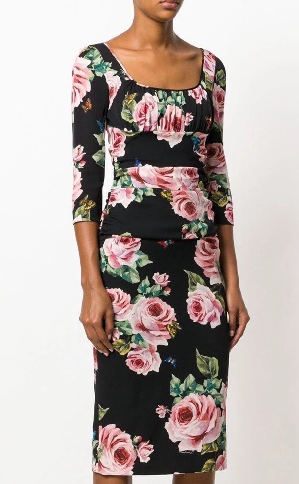 dolce and gabbana pink rose dress Dolce & Gabbana Bouquet Rose Silk Midi Dress