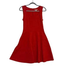 Banana Republic Ponte Fit Flare Dress Sz 4 Red Tomato Sauce Office Siren Preppy