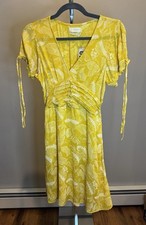 Urban Outfitters V-Neck Floral Mini Dress Sleeve Ties XS Yellow $69 NWT