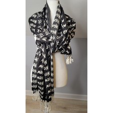 100 Cashmere Scarf Wrap Shawl Pashmina Black White Preppy Business NYC Print
