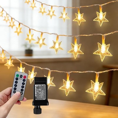 49.2ft Warm White Star String Lights, 100 LED with 16ft Extended Lead Wire & ...