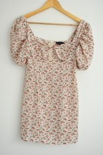 PrettyLittleThing Floral Mini Dress UK 8 Puff Sleeve Square Neck Summer