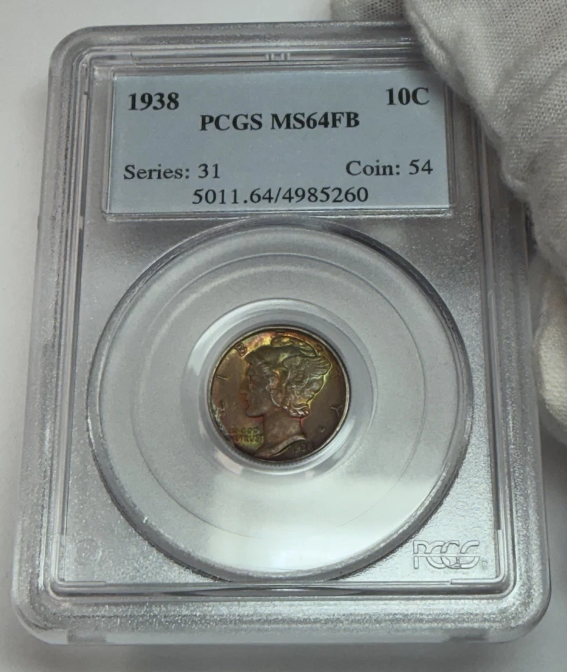1938 MS64 FB - Silver Mercury Dime *RAINBOW TONING* Video Attached - Image 3 of 4