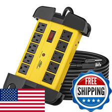 Crst 10-Outlets Heavy Duty Power Strip Metal Surge Protector 15 Amps 15-Foot