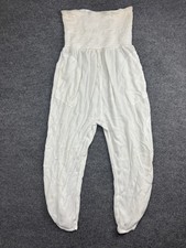PrAna Harem Pants Womens L White Smocked Waist Tapered Leg Gauze Casual Pockets