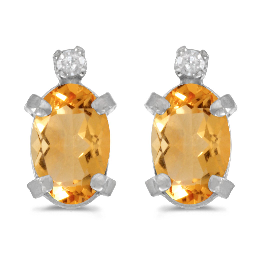 LXR 14k Weigold Oval Citrin und Diamant Ohrringe 062 ct 81490₽