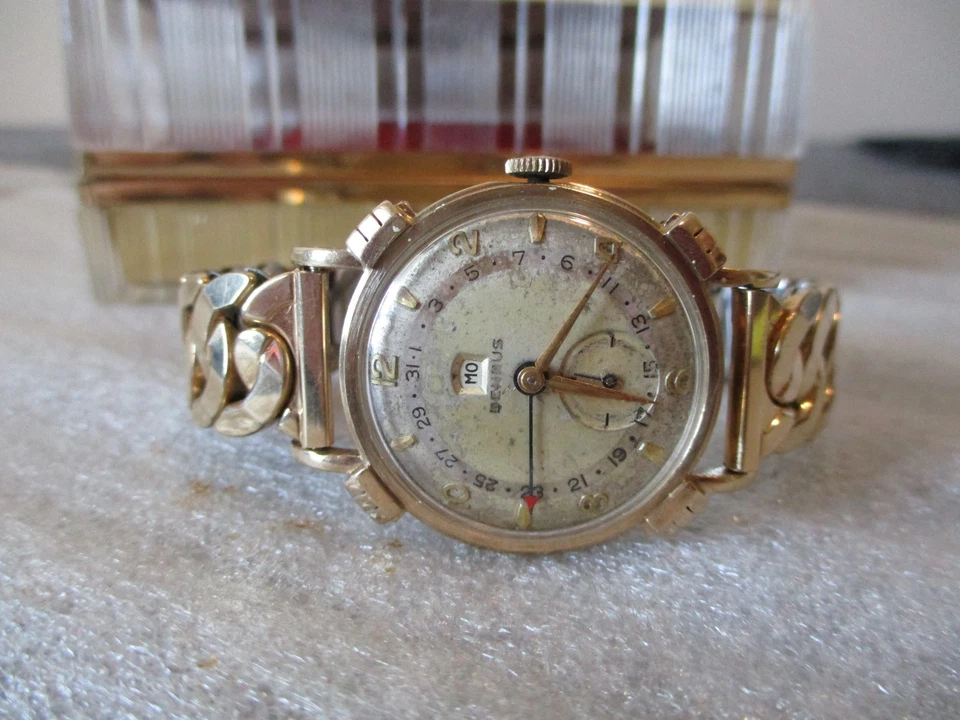 BENRUS CE 13 男式 10K GF 手表 带日期点 /BOX+10K GF FOSTER BAND-RUNS-1950 年代 — 第 2/4 张图片