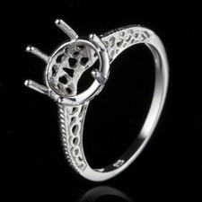 925 Sterling Silver Filigree Semi Mount Ring Setting Round 6mm Vintage Art Deco