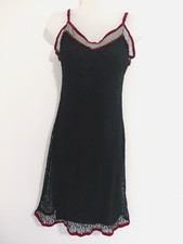 VTG Betsey Johnson Slip Dress Black Lace Rose Ditsy Neckline Velvet Trim Large