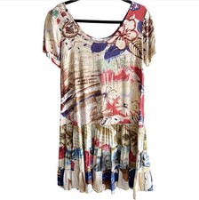 Jams World Vintage Hawaiian Shift Dress Womens Size XS Beige Aloha From Honolulu
