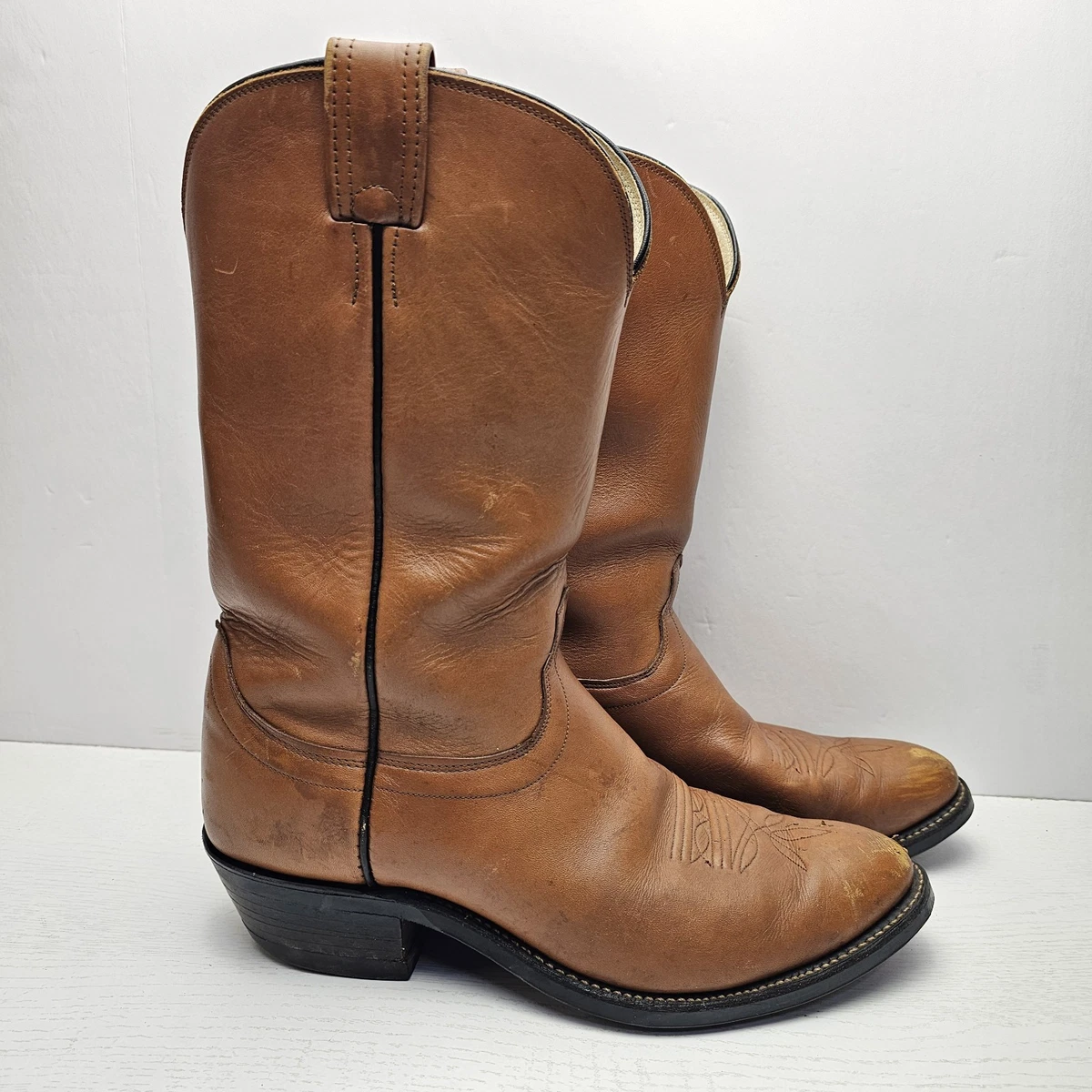 New Olathe Deadstock Western Riding Boots Mens Sz 6.5B Brown Leather Embroidered Olathe Brown Boots for Men for sale | eBay main image 2