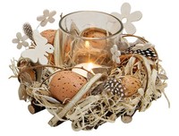 Osterkranz Ostergesteck Braune Eier Mit Teelichtglas - Osterdek, Tischdeko