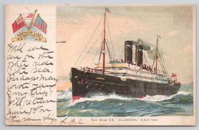 Anchor Line TSS SS Caledonia Cruise Ship Ocean Liner C1907 Postcard AK22