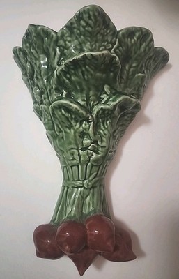 Vintage Bordallo Pinheiro  Wall Pocket Vase Portugal     Radishes 12''