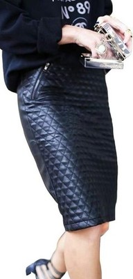 Women's Knee Length Leather Skirt Genuine Soft Quilted Leather Pencil Skirt