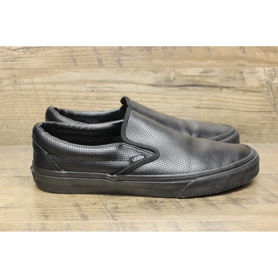 Zapatillas sin cordones Vans unisex negras de cuero perforado talla 8,5 Foto 4 de 4