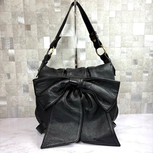 Yves Saint Laurent Leather Bow Gold Hardware Shoulder Handbag Black