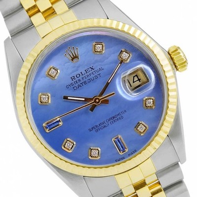 Rolex Datejust Watch Unisex 18KY & SS Blue MOP 8+2 Diamond