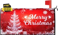 Merry Christmas 21"X18"Magnetic Mailbox Covers Suitable for 19 "X6.5 Standard, C