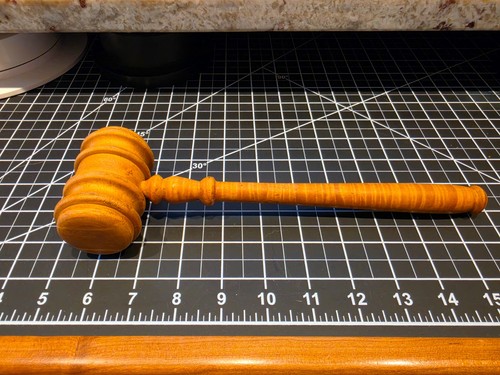Vintage Wooden Gavel Judge Auctioneer Mallet Hand Turned Figured Wood 10"