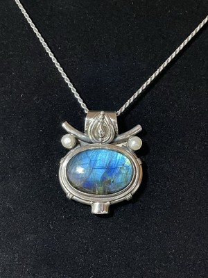 925 Sterlingsilber Statement Labradorit Anhänger an 23 Zoll SS Seil Kette