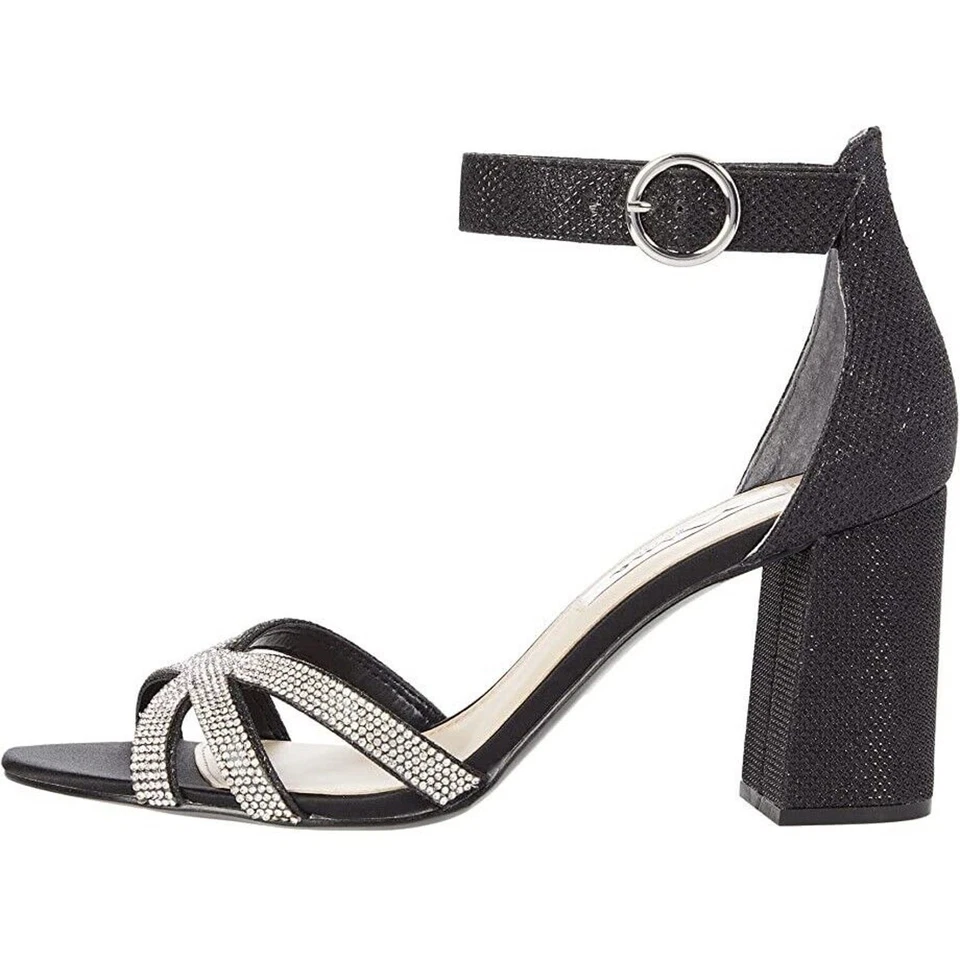 Sandalias de vestir Nina para mujer negras de cristal Haiden tacón bloque con tiras talla 9M Foto 4 de 4