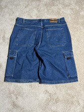 Webs Baggy Cargo Jean Shorts Size 42 Hip Hop Jorts Wide Leg Skate Y2K 90s Blue