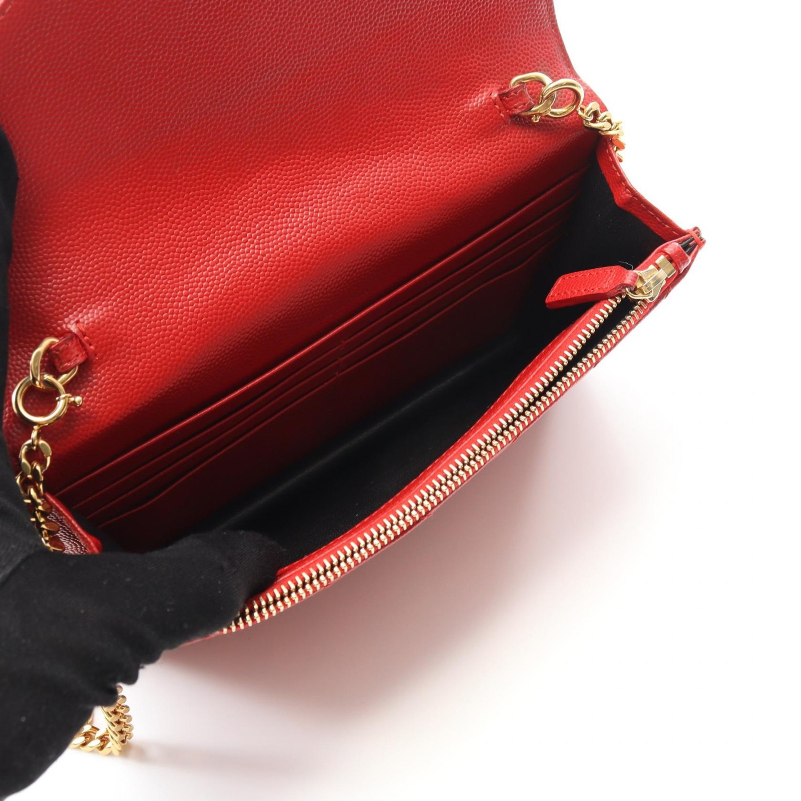 Borsa a tracolla SAINT LAURENT monogramma busta tracolla catena 393953 pelle rossa
