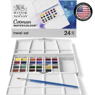 Cotman Watercolor Paint Set - 24 Half Pans with Brush, Perfect for Artists