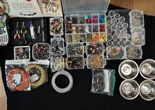 Large Lot Assorted jewelry making supplies, tag maker, tools, bowls, containers,