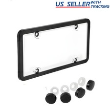 2x Combo Black Plastic License Plate Frame Clear Bubble Acrylic Shield Cover