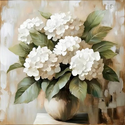 Hydrangea Paint by Numbers Kit for Adults,White Hydrangea Oil Painting Kit Ad...