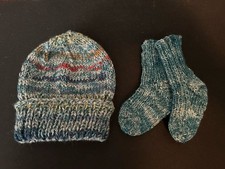 Baby Infant Hand Knitted Knit Handmade Slipper Socks and Hat Washable Wool