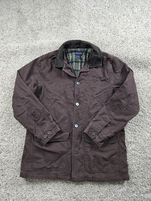 #ad Lands End Chore Jacket Mens Medium Brown Button Up Cotton Flannel Lined Cotton $39.99