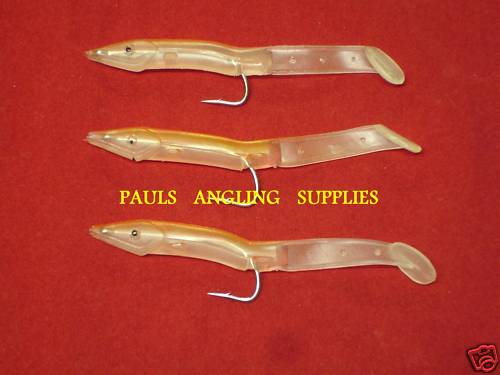3 X Sea Fishing Portland Sand Eels Red hk 4/0 9cm bait   17-110917