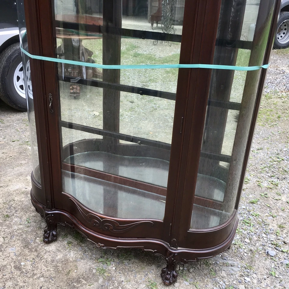 MUEBLE PORCELANA PUERTA SERPENTINA CAOBA TALLADA ART NOUVEAU Foto 4 de 4