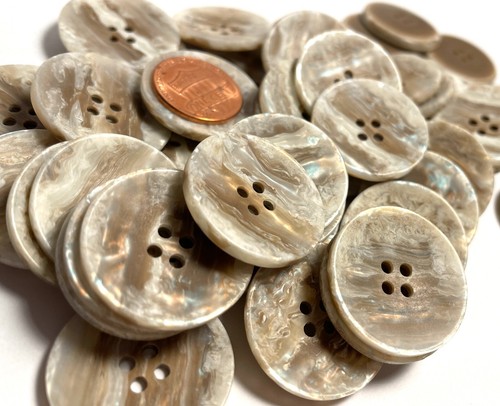 8 Vintage NOS Tan Multi-color Iridescent 4-hole Plastic Buttons 1" 25.6mm 13605 - Picture 6 of 6