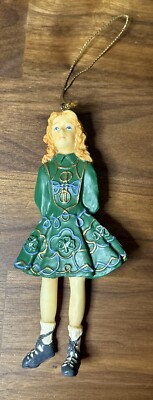 Vtg Dancing Irish Girl Ornament Irish Step Dancer Christmas Ornament Clover 5.5 