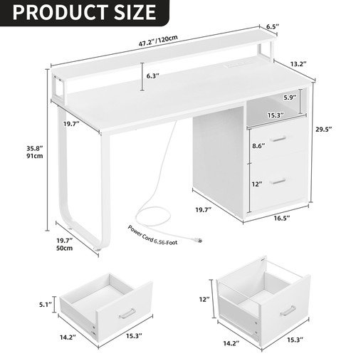 Dextrus 47" Computer Desk with Storage Drawers & LED Light, Office Desk - Picture 4 of 10
