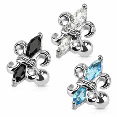 Helix Tragus Piercing Fleur de Lis Wappen Bourbon Lilie 1,2 x 6 mm Farbwahl
