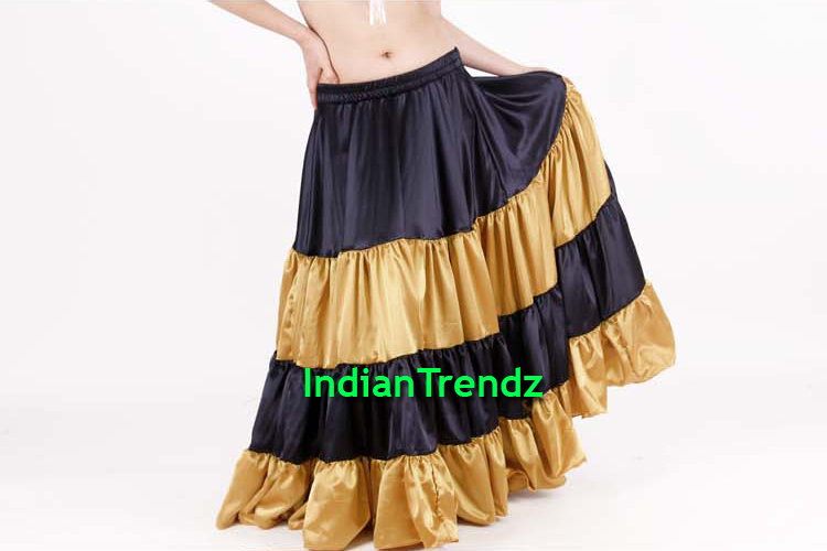 Neu Kreis Swing Rock Bauchtanz Kostüm Tribal Satin Langer Rock Flamenco